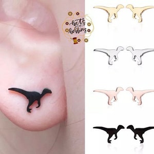 Raptor Earrings - Dinosaur stud stainless steel - fandom jurassic - blue - kids  & adults