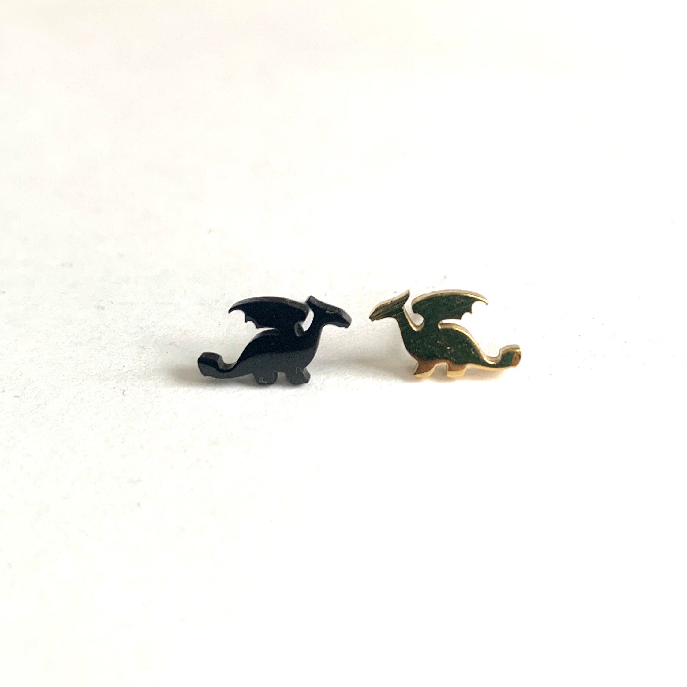 Dragon Wings Earrings - Fourth Academy - flame books - gold black stainless steel adult studs