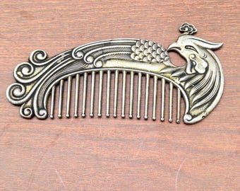Antiek verzilverd wit messing feniks haar kam edelsteen inleg cadeau moeder vriendin vrouw
