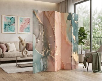 Abstracte marmeren scheidingswand, pastel kamerscherm, modern privacypaneel, elegante muur scheidingswand