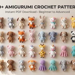 Bundel met 100+ dieren amigurumi-haakpatronen (pdf) | Schattige knuffelhaakpatronen | Geschikte amigurumi-dieren voor beginners | DIY-cadeau-ideeën