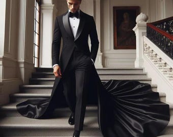 Traje de esmoquin vintage de cola larga para hombre con capa, ideal para novios, bodas, graduaciones, eventos formales y fiestas.