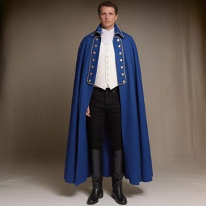 Men's Blue Wool Inverness Cape Coat Victorian Tailcoat Long Duster Gothic Formal Overcoat Winter