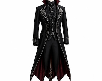 Frac gótico victoriano para hombre, abrigo de príncipe steampunk, chaqueta larga medieval negra, abrigo formal gótico para bodas, disfraz de cosplay