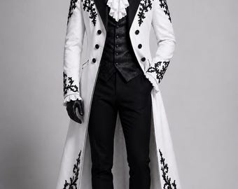 Frac gótico victoriano para hombre, chaqueta steampunk barroca negra bordada, abrigo de boda de vampiro, disfraz de aristócrata para hombre