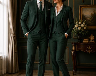 Traje formal verde de 3 piezas para parejas, ideal para bodas, negocios, graduaciones y fiestas.
