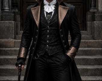 Chaqueta Steampunk gótica victoriana negra para hombre, ideal para bodas, disfraces de vampiros y aristócratas, y ocasiones formales.