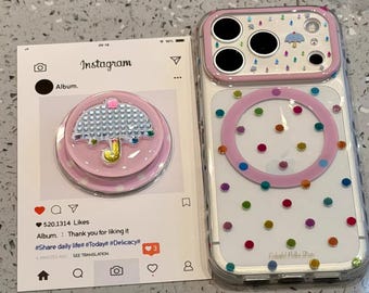 Funda MagSafe de lunares coloridos para iPhone 17 Pro Max, 16 y 15, bonita funda protectora transparente con diseño de paraguas, compatible con MagSafe.