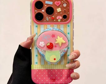 Funda MagSafe con estampado de setas en tonos pastel para iPhone 17 Pro Max, 16 y 15, funda protectora retro con rayas de caramelo, compatible con MagSafe.