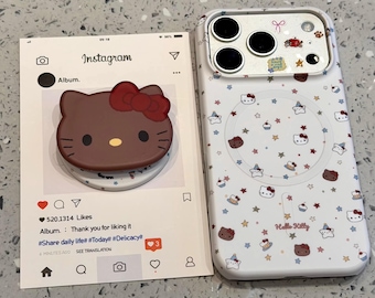 Funda para teléfono compatible con MagSafe de Hello Kitty para iPhone 17 Pro Max, iPhone 16, iPhone 15, funda protectora estética Kawaii con soporte.
