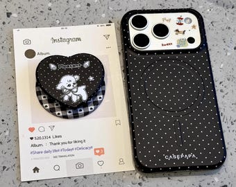 Funda MagSafe negra con estampado de cordero y lunares para iPhone 17 Pro Max 16 15, soporte con forma de corazón, funda con estética Y2K.
