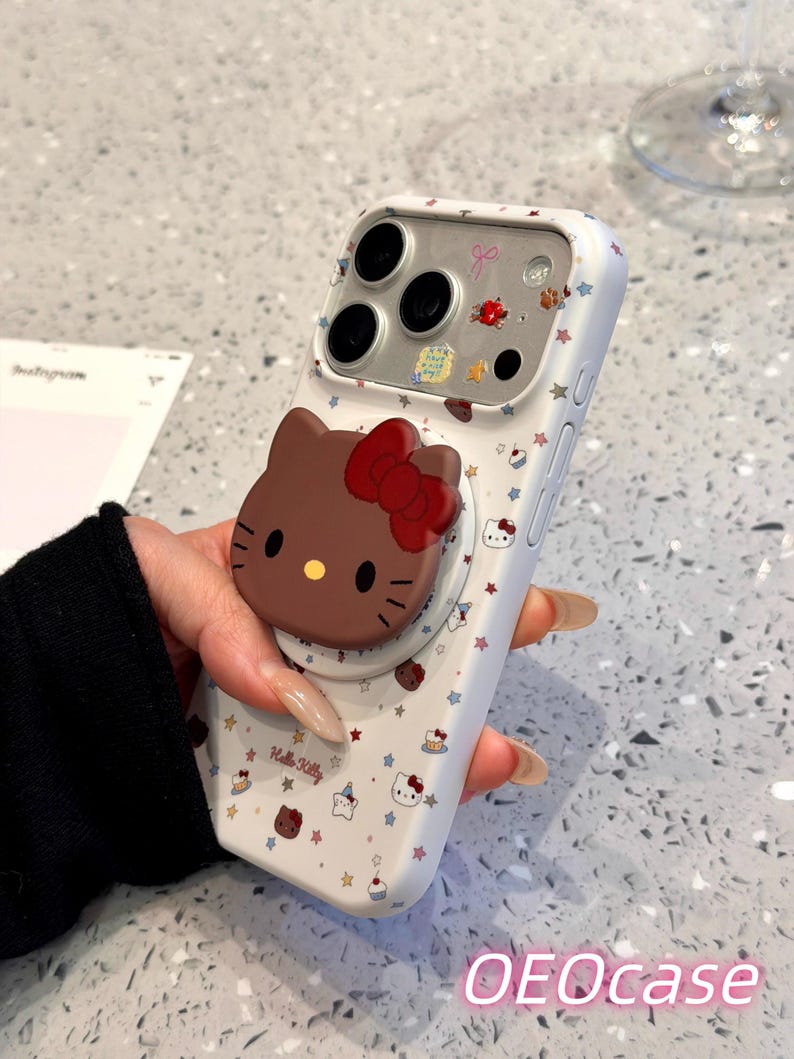Funda para teléfono compatible con MagSafe de Hello Kitty para iPhone 17 Pro Max, iPhone 16, iPhone 15, funda protectora estética Kawaii con soporte. imagen 3
