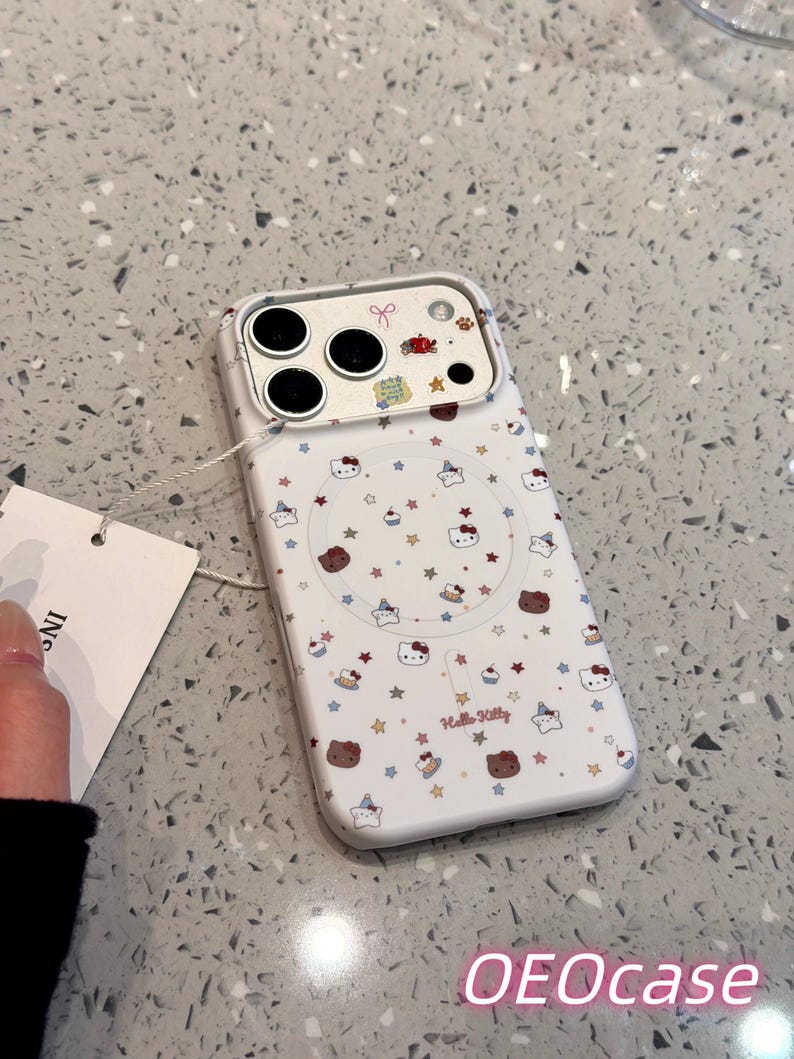 Funda para teléfono compatible con MagSafe de Hello Kitty para iPhone 17 Pro Max, iPhone 16, iPhone 15, funda protectora estética Kawaii con soporte. MagSafe Case Olny