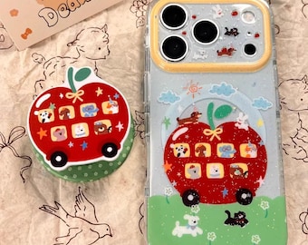 Funda protectora transparente con purpurina y diseño de autobús de Apple para iPhone 17 Pro Max, iPhone 16 y iPhone 15.