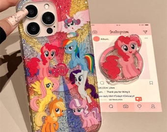 Funda para teléfono My Little Pony Glitter MagSafe compatible con iPhone 17 Pro Max, iPhone 16, iPhone 15, linda funda protectora con brillo de arcoíris de dibujos animados