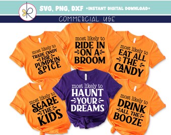 10 Matching Family Halloween Shirts HALLOWEEN BUNDLE-Most Likely To, Commercial Use, Halloween Party Svg Png, Halloween Bundle, Party Bundle
