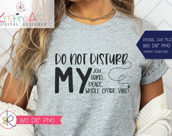May include: A gray t-shirt with the text "Do Not Disturb My Joy. Grind. Peace. Whole Entire Vibe!" printed on it.
