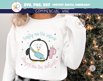Frosty On The Inside, Boujee On The Outside Tee, funny Christmas Shirt Png, cute penguin SVG, Christmas sweatshirt png, Bougie Christmas mug