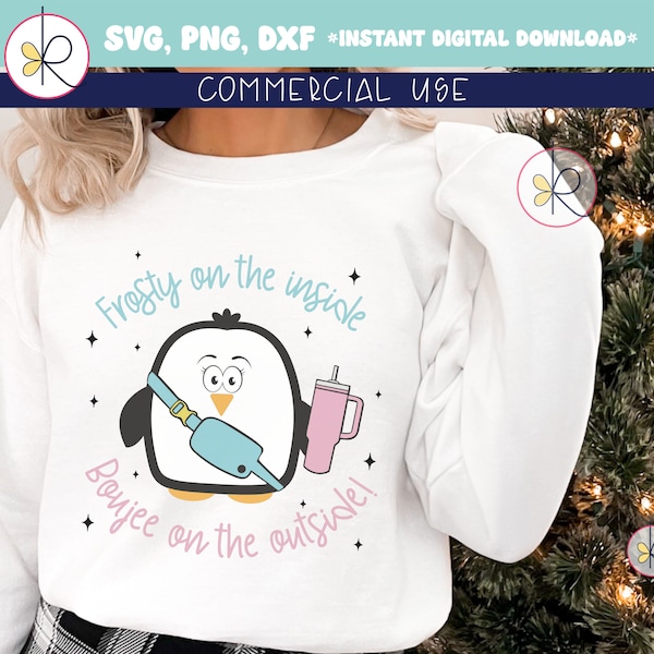 Frosty On The Inside, Boujee On The Outside Tee, funny Christmas Shirt Png, cute penguin SVG, Christmas sweatshirt png, Bougie Christmas mug