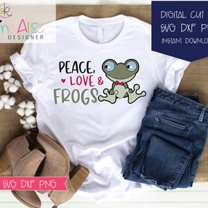 Peace, Love & Frogs SVG /Cute Frog with Bow Tie Svg / Trippy Svg / Hippie Svg / Frog Png /Cricut and Silhouette Cut File /  Svg /Dxf / PNG