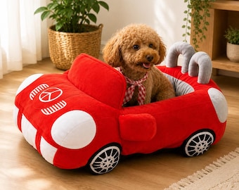 Race Car Dog Bed, Sports Car Pet Sofa, Funny Novelty Dog Bed with Cushion, Luxury Car Shaped Cat Bed, Cool Gift for Dog Lovers