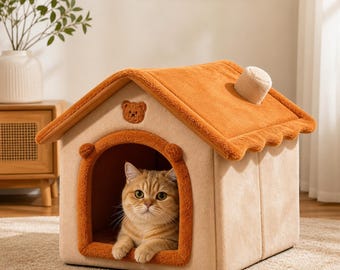 Simpatica cuccia da interno per gatti e cani di piccola taglia / Cuccia in peluche lavabile per cani / Accogliente grotta per gatti / Marrone o grigio