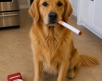 Grappig hondenspeeltje met sigaret | Pluche speelgoedpakket | Hilarisch hondencadeau | Nieuw huisdierspeelgoed voor honden