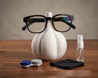 Brillenhouder in de vorm van een knoflookbol, 3D-geprinte brillenstandaard met verborgen opbergruimte, leuke brillenstandaard in de vorm van een knoflookbol, schattige bureau-organizer.