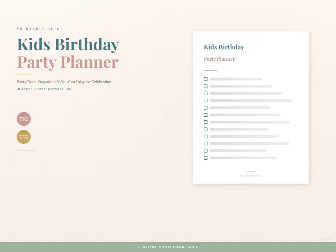 Kids Birthday Party Planner Printable | Party Checklist Guest List ...