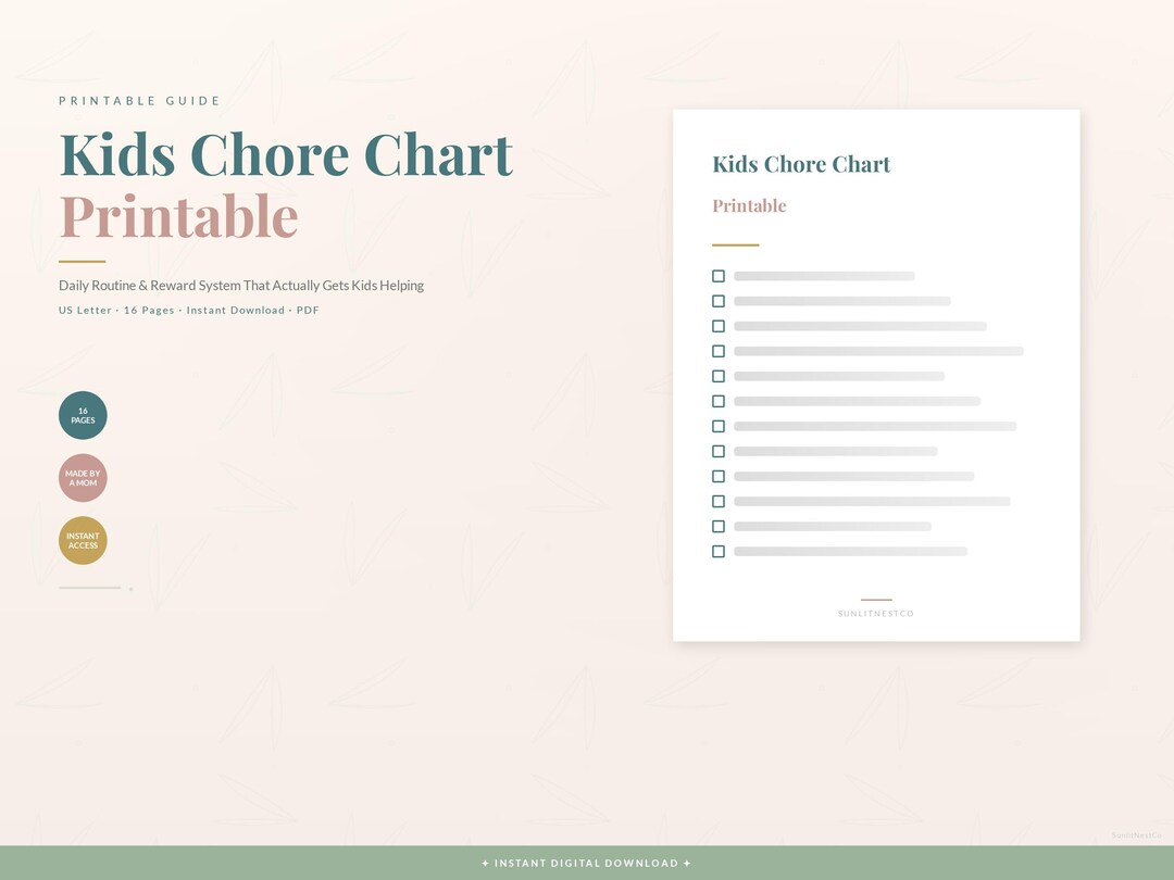 Kids Chore Chart Printable | Daily Routine, Reward System (PDF Download ...