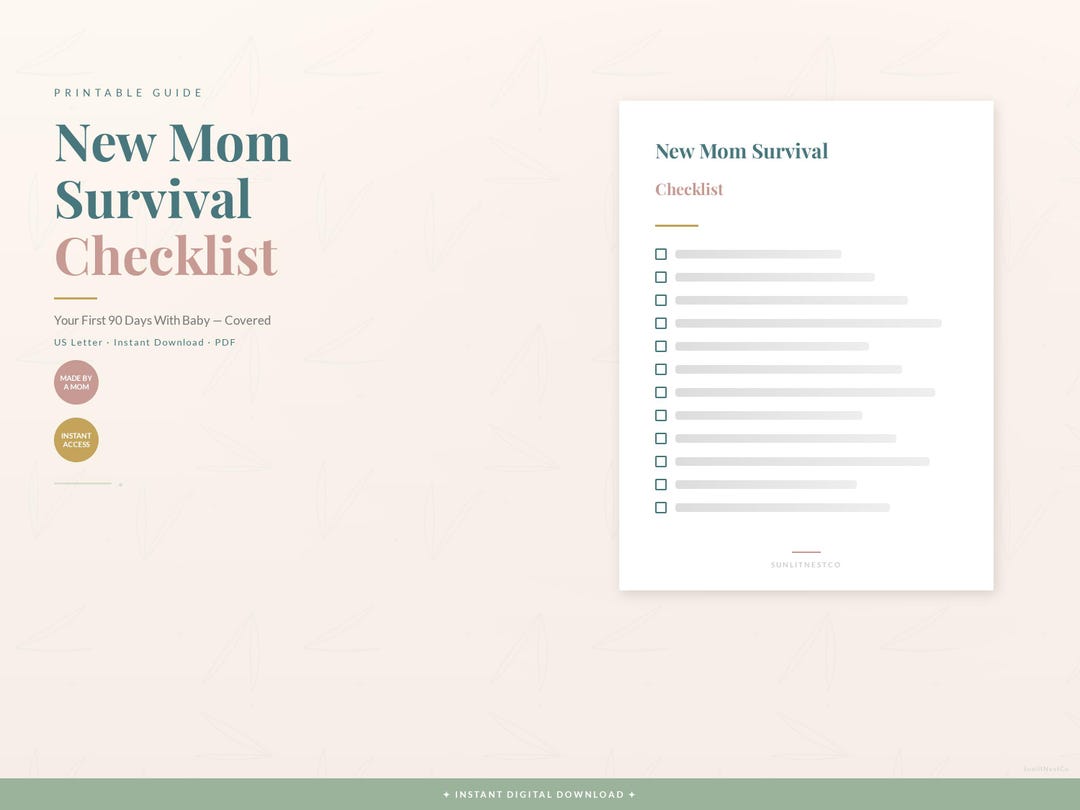 New Mom Survival Checklist Printable | First 90 Days With Baby Guide ...