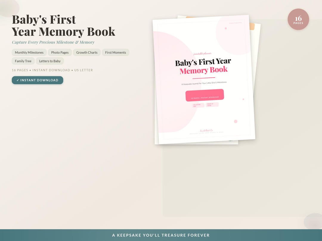 Baby's First Year Memory Book | Milestone Tracker, Photo Journal (PDF ...