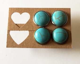 Large 12mm Turquoise Stud Earrings - Turquoise Stud Earrings - Turquoise Earrings - Silver Turquoise Earrings - Luxie Creations Earrings