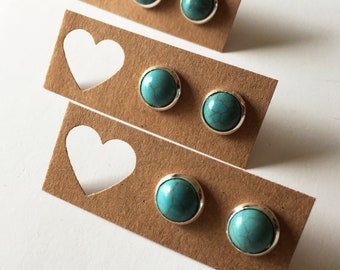 Mini Turquoise Stud Earrings - Turquoise Stud Earrings - Turquoise Earrings - Silver Turquoise Earrings - Luxie Creations Earrings