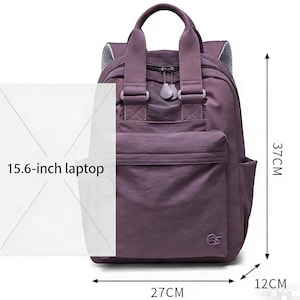 Vintage Lila Nylon Rucksack, Multi-Pocket Laptop Daypack für Frauen