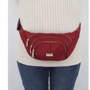Large Red Waterproof Fanny Pack, Multi-Pocket Crossbody Chest Bag