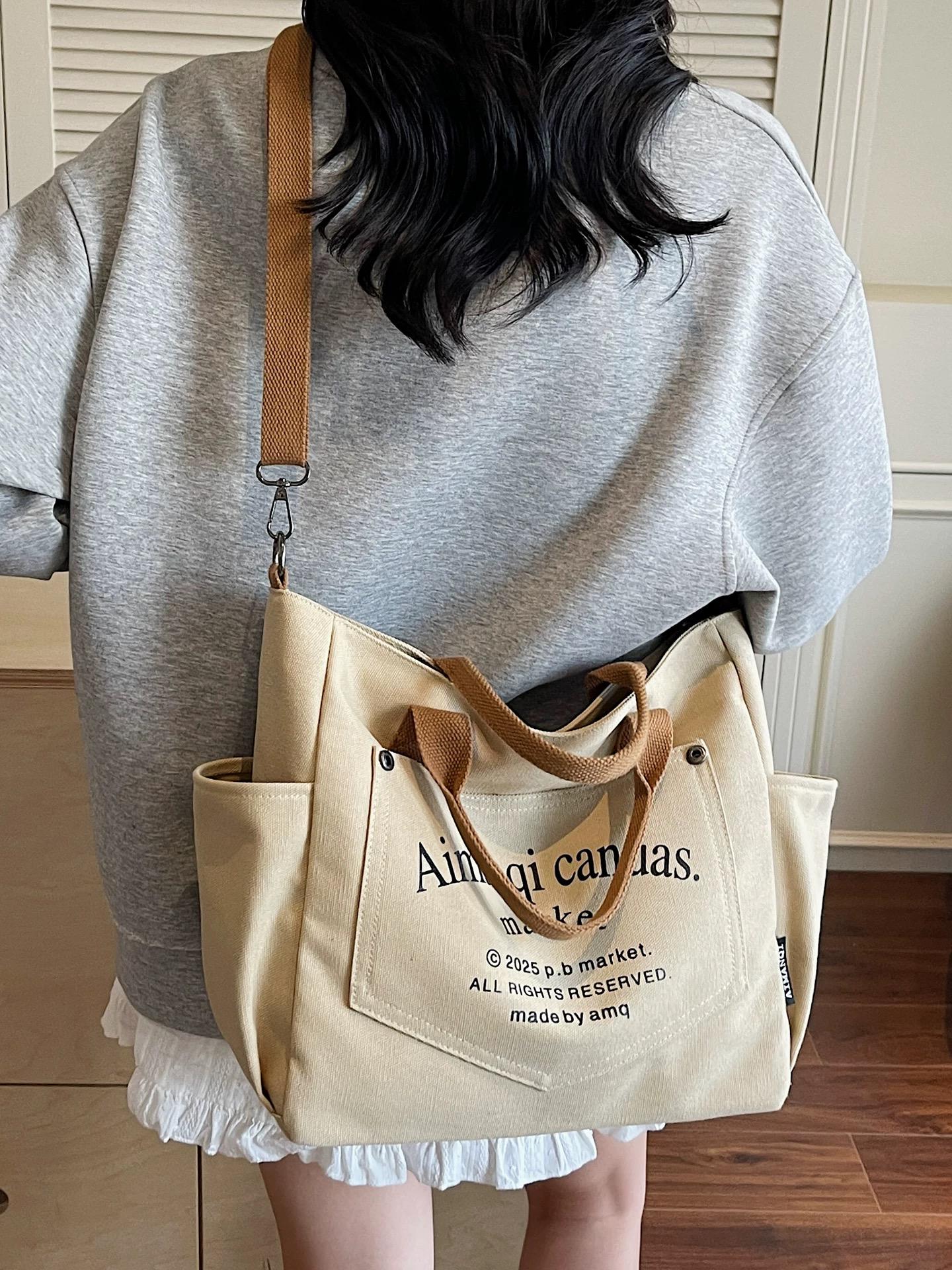 Vintage Canvas Tote Bag, Large Capacity Shoulder Bag for Women, Casual ...