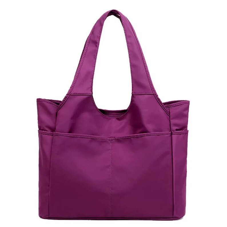 Vibrant Purple Nylon Tote Bag, Large Capacity Lightweight Shoulder ...