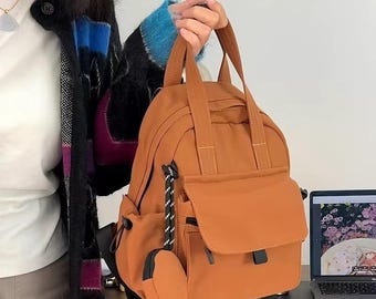 Camel Nylon Backpack, Laptop A4 Compatible, Multi-Pocket Casual Daypack for Women