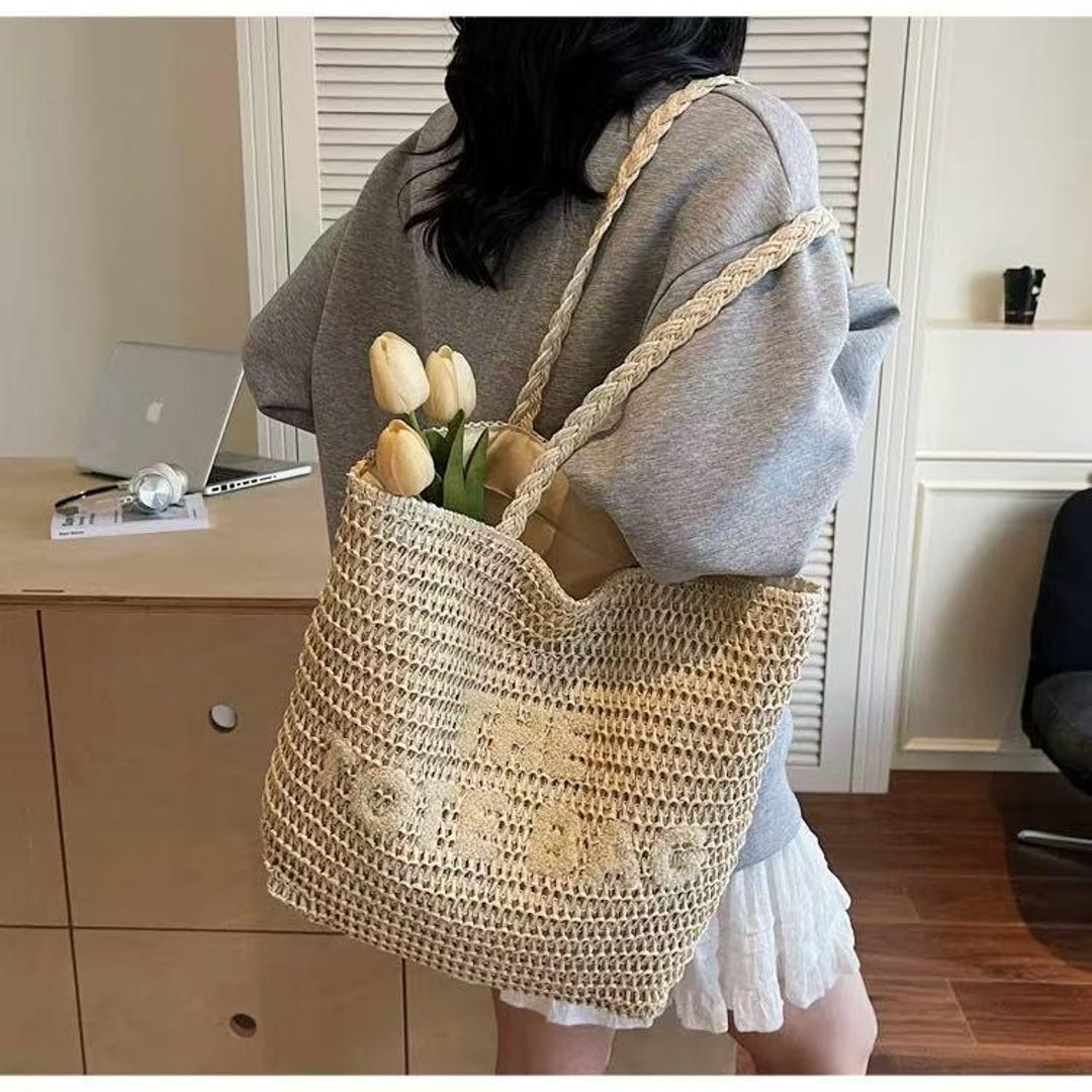 Straw Woven Tote, Large Beach Shoulder, Boho Vacation Bag for Women - Etsy