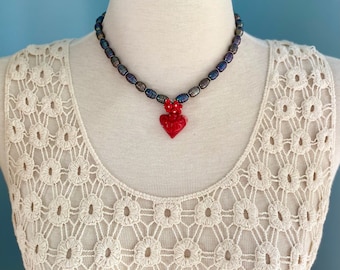 Freshwater pearl & coral heart pendant necklace