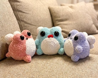 BUNDLE 3 in 1 Cute Frog Plush | Velvet Crochet Frog Set | Pastel Amigurumi Toad | Kawaii Plushie Pack | Soft Stuffed Animal Toy Gift
