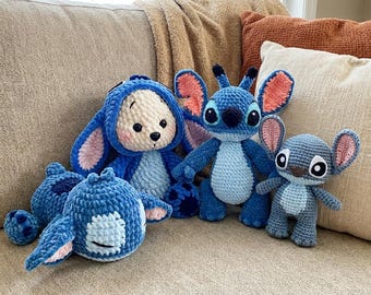 BUNDLE 4 in 1 Crochet Stitch Plush | Set of 4 Velvet Amigurumi | Cute Alien Plushies | Handmade Crochet Toy | Lilo and Stitch Gift Pack