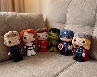 BUNDLE 6 in 1 Superhero Crochet Dolls | Avengers Amigurumi Set | Iron Man, Captain America, Thor, Hulk Plushies | Marvel Fan Gift Pack