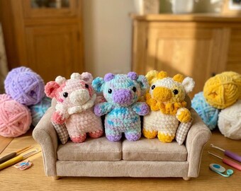 3 Little Flower Cows Crochet Patterns BUNDLE | Amigurumi Calves PDF | Cute Velvet Sunflower Cow, Blossom Cattle Tutorial Digital Pack