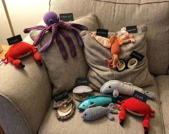 Sea Creatures Crochet Patterns BUNDLE | Amigurumi Ocean Animal PDF | Cute Crab, Octopus, Fish, Clam Plushie Tutorial Digital Pack