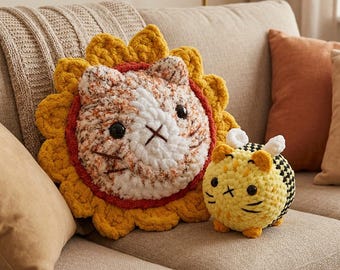 Flower Cats and Friends Crochet Patterns BUNDLE Amigurumi Kitten PDF | Cute Velvet Sunflower Cat, Bumblebee Plushie Tutorial Digital Pack