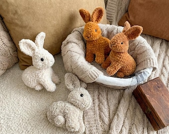 4 Sitting Bunny Crochet Patterns BUNDLE | Amigurumi Rabbit PDF | Cute Velvet Easter Hare Plushie, Fluffy Toy Tutorial Digital Pack
