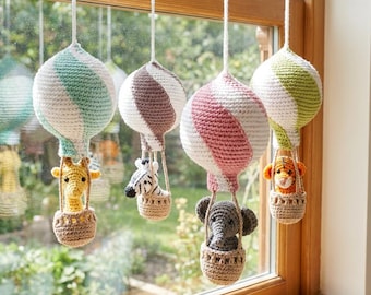 4 Safari Animals Hot Air Balloon Crochet Patterns | Amigurumi Baby Mobile PDF | Cute Giraffe, Elephant Nursery Toy Tutorial Pack