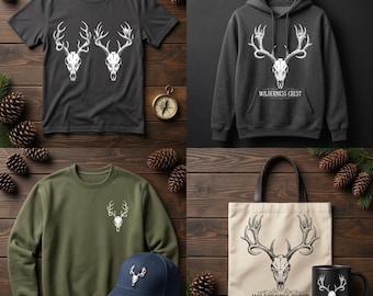 Bundle SVG de bois de cerf tête de mort, vecteur de Buck pour Cricut (téléchargement numérique)
